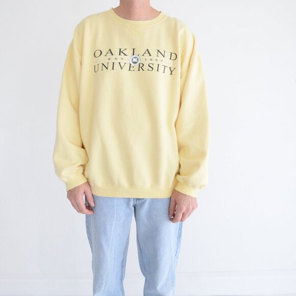 VTG Gear For Sports Big Cotton Yellow Oakland University Crew Neck Sweater XL - Picture 1 of 11